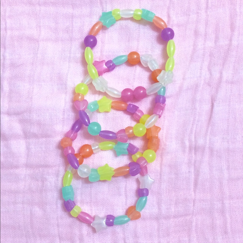 4 glow in the dark bead kandi handmade bracelets
